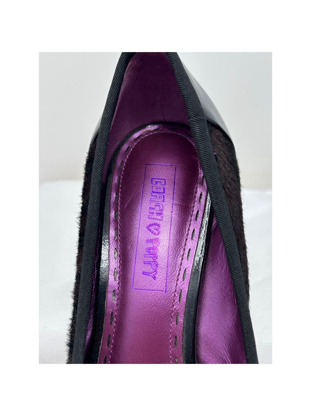 Coach Poppy Black Calf Hair Tiger Stripe Patent Pumps 7.5 Purple Insole - Picture 5 of 10